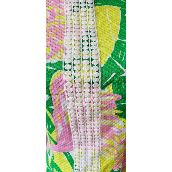 Lilly Pulitzer Embroidered Flamingo Fan Party Mini Dress Women Size 2 Pink Green - Picture 5 of 7